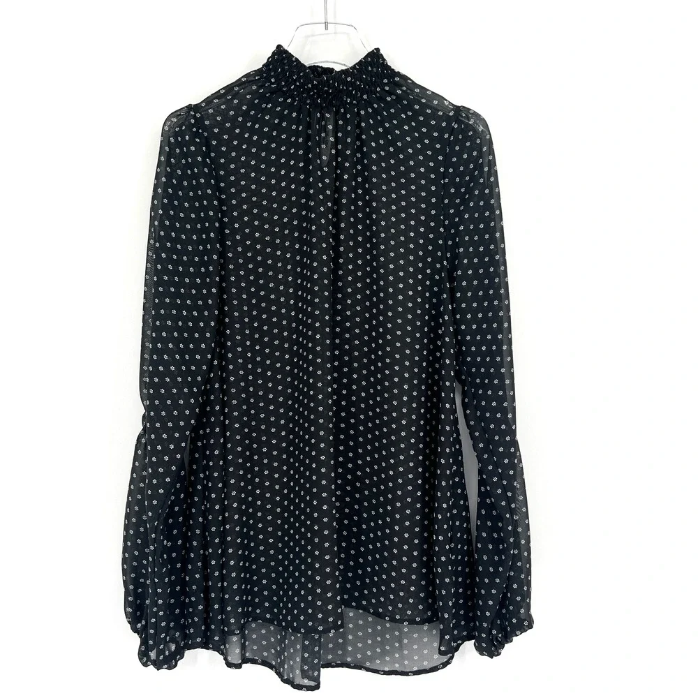 Free People‎ Top Womens S Black Floral Tunic Sheer Boho Hippie Whimsigoth Fairy